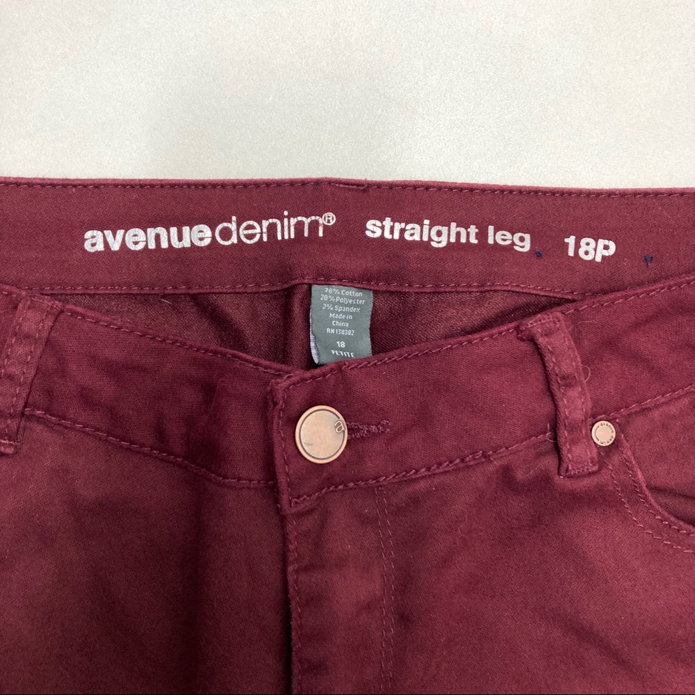 Avenue Denim Straight Leg Maroon Pants Size 18P - Picture 6 of 9